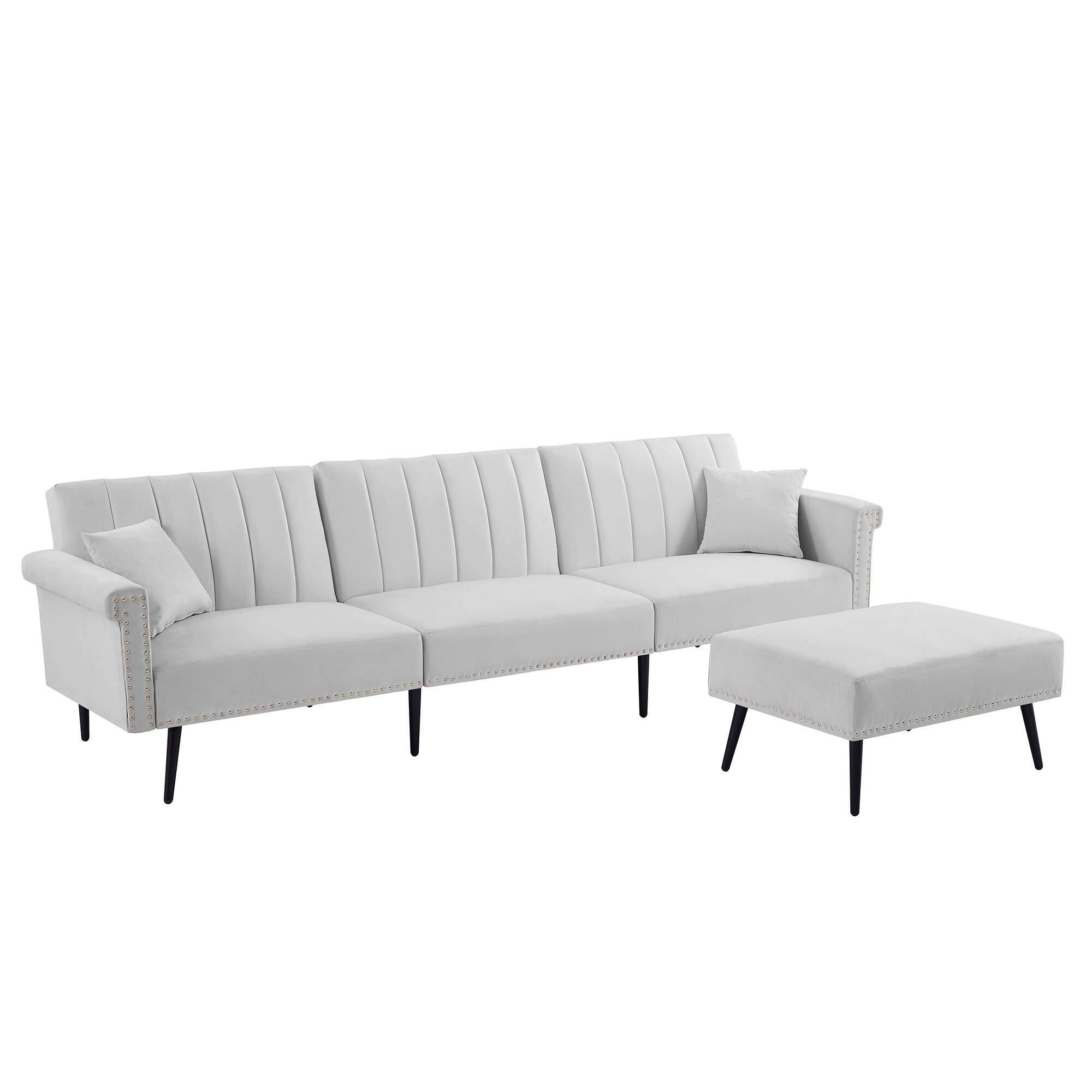 110.2" Velvet Upholstered Sectional Sofa Bed with Reversible Ottoman